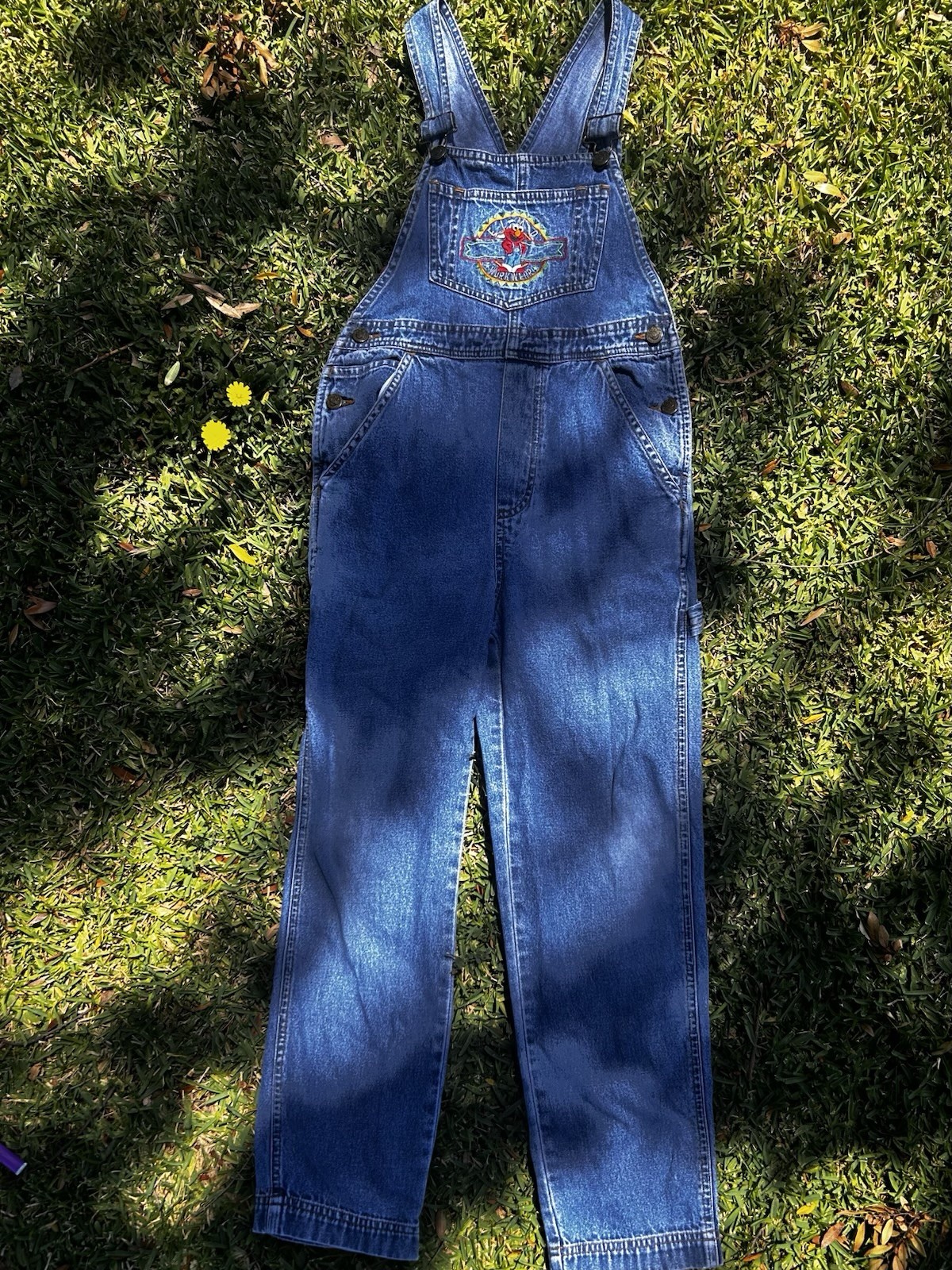 Sesame Street Elmo Denim Overalls Medium Youth Vintage