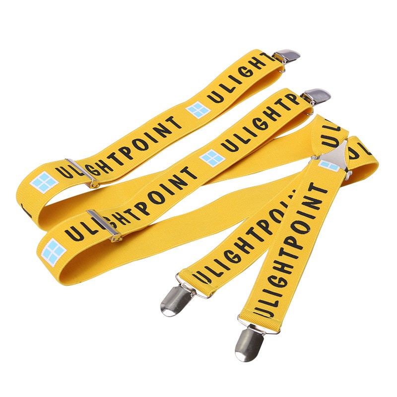 Yellow Letter Braces Elastic Strap 4 Clips Mens Suspenders Heavy Duty X-shape