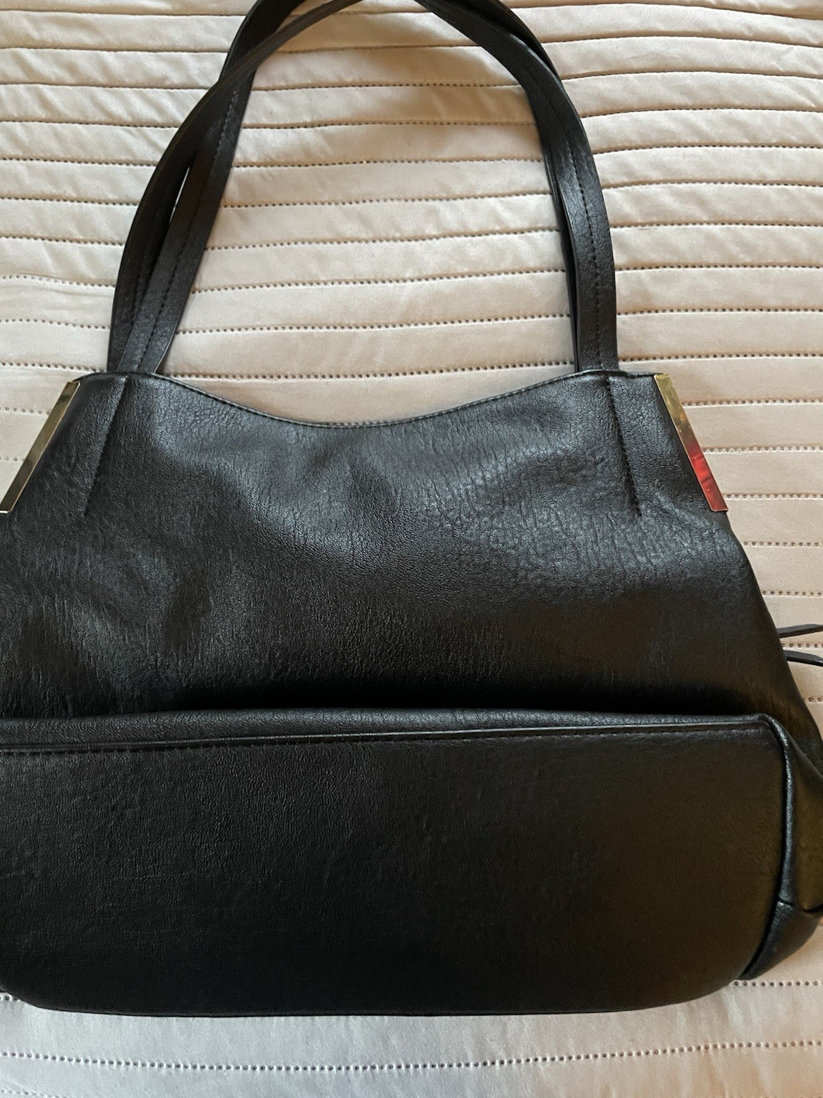 Madison West Black Tote Handbag Gold Hardware Zip & Magnetic Closure, Pockets