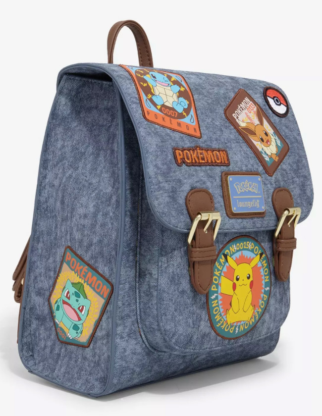Exclusive Loungefly Pokemon Mini Backpack Denim Patches – Pikachu Eevee Squirtle
