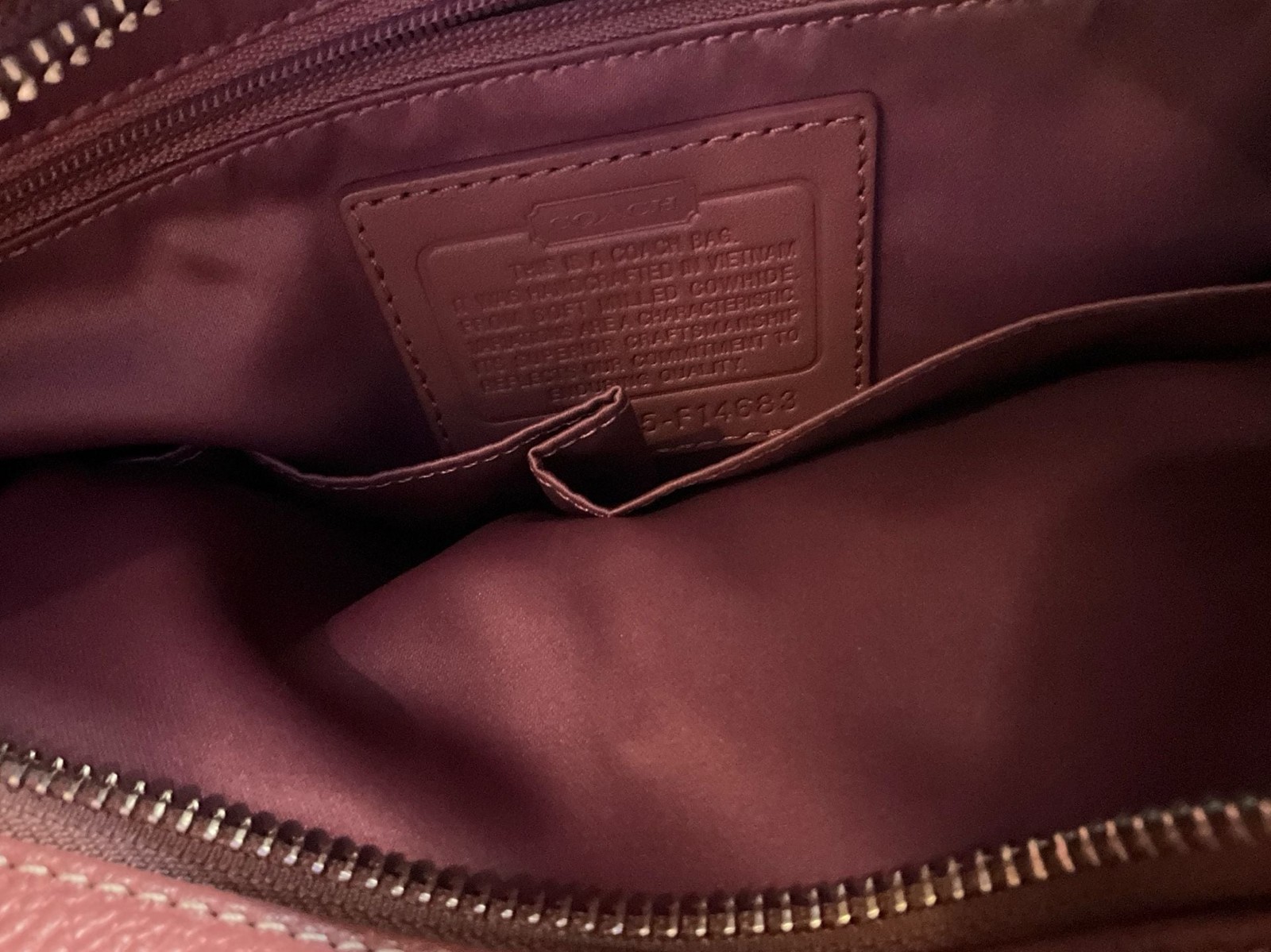 Coach F14683 Soft Milled Cowhide Leather dusty rose/Mauve hue shoulder /hand Bag