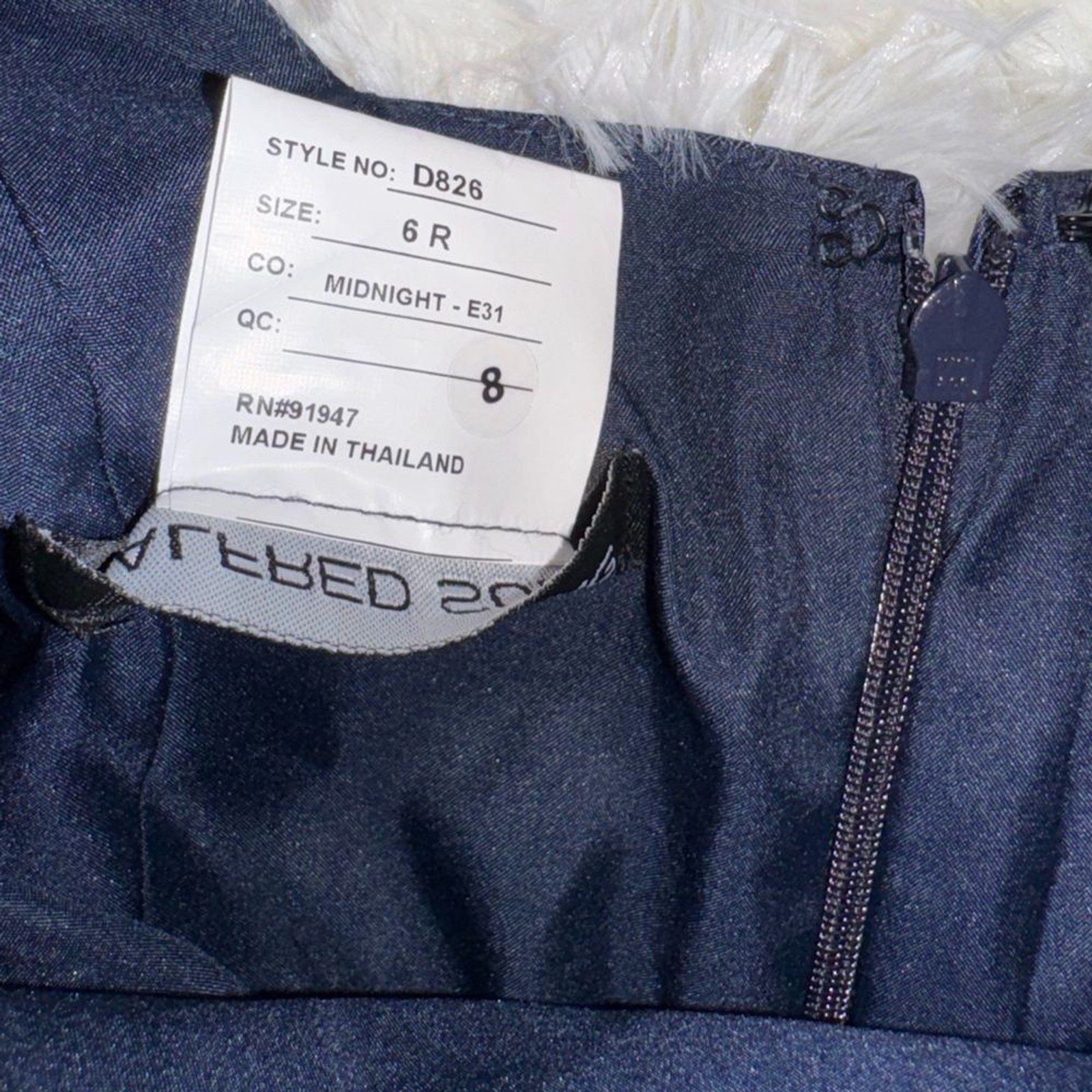 New Alfred Sung Square Neck Satin A-Line navy blue Gown D826 Sz 6