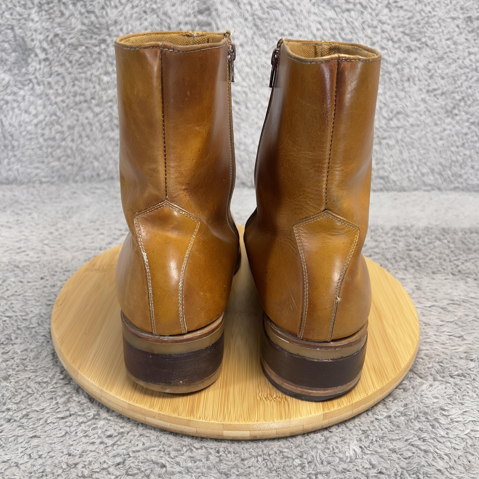 Vintage Durango Boots Mens 13 D Tan Oil Leather Side Zip Square Toe Brazil 25608