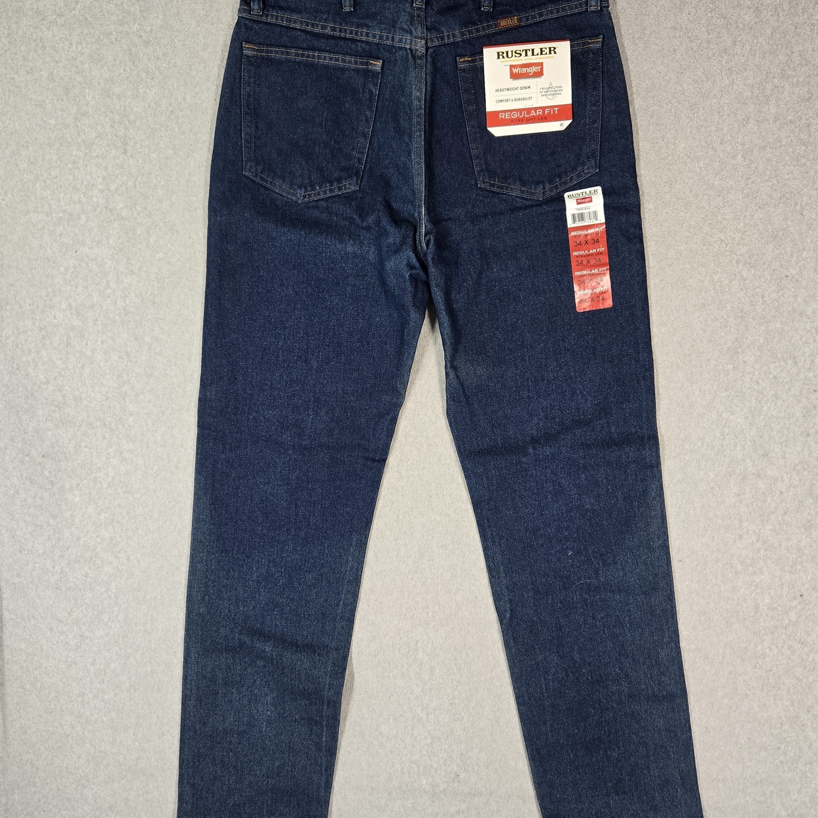 Rustler Men Jeans 34X34 Blue Denim Straight Leg Durable Heavyweight NWT