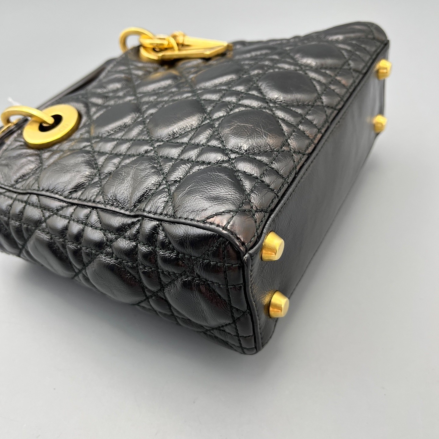 AUTH DIOR Lady Dior My ABCDior Small Black Leather Gold HW Bag