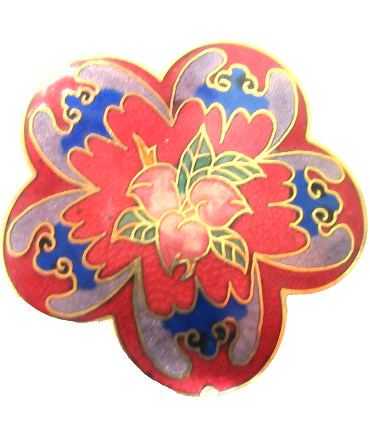 Cloisonne Buckle Flower Reds Blue Vintage