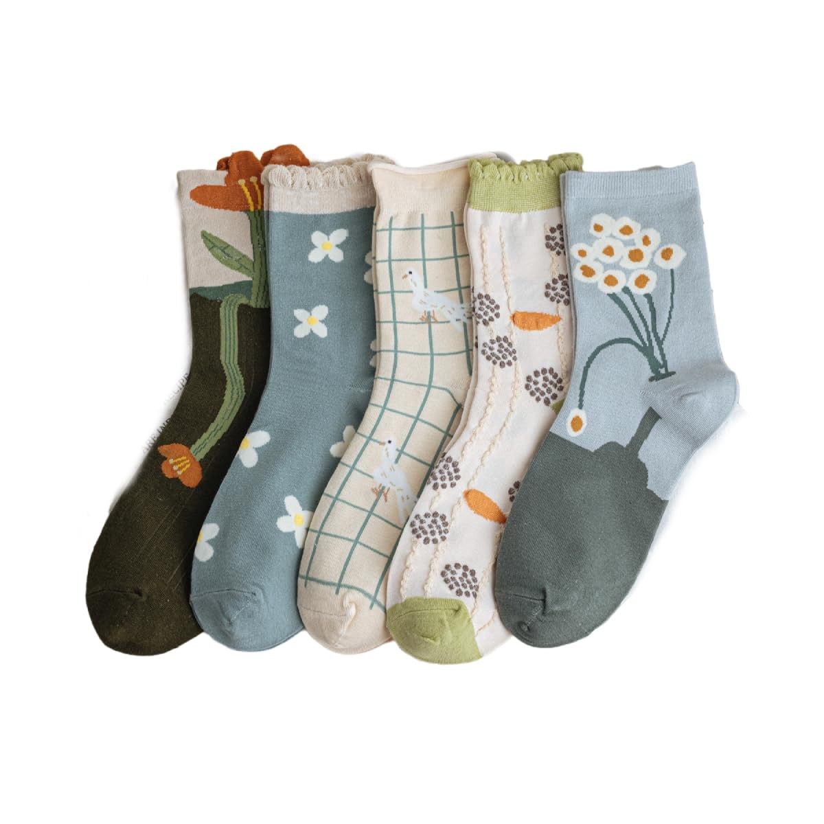 5/10 Pairs Embroidered Floral Socks for Women Combed 5-8, 5 Pairs-set C
