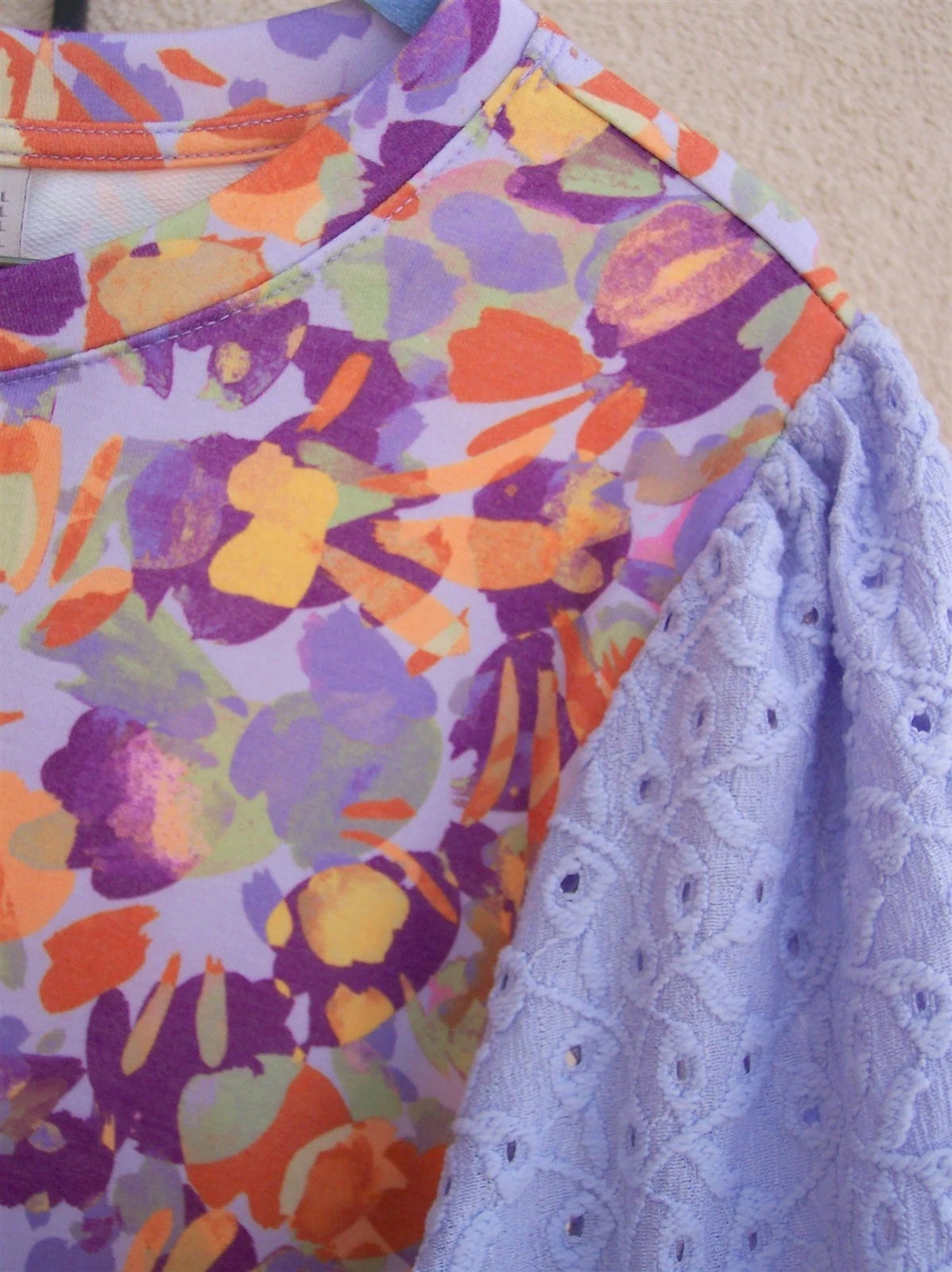 LOGO by Lori Goldstein 3/4 Sleeve Top with Eyelet Lace Sleeves PURPLE HEATHER L