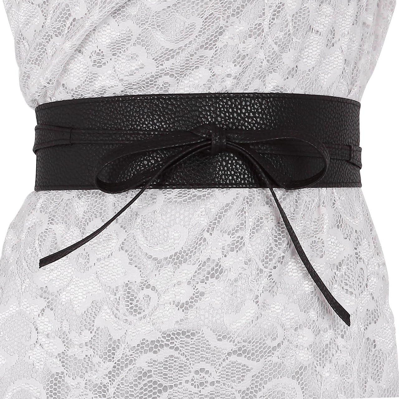 Women Soft PU Leather Obi Belt Self Tie Wrap Cinch Belt Fashion Bowknot Waistban