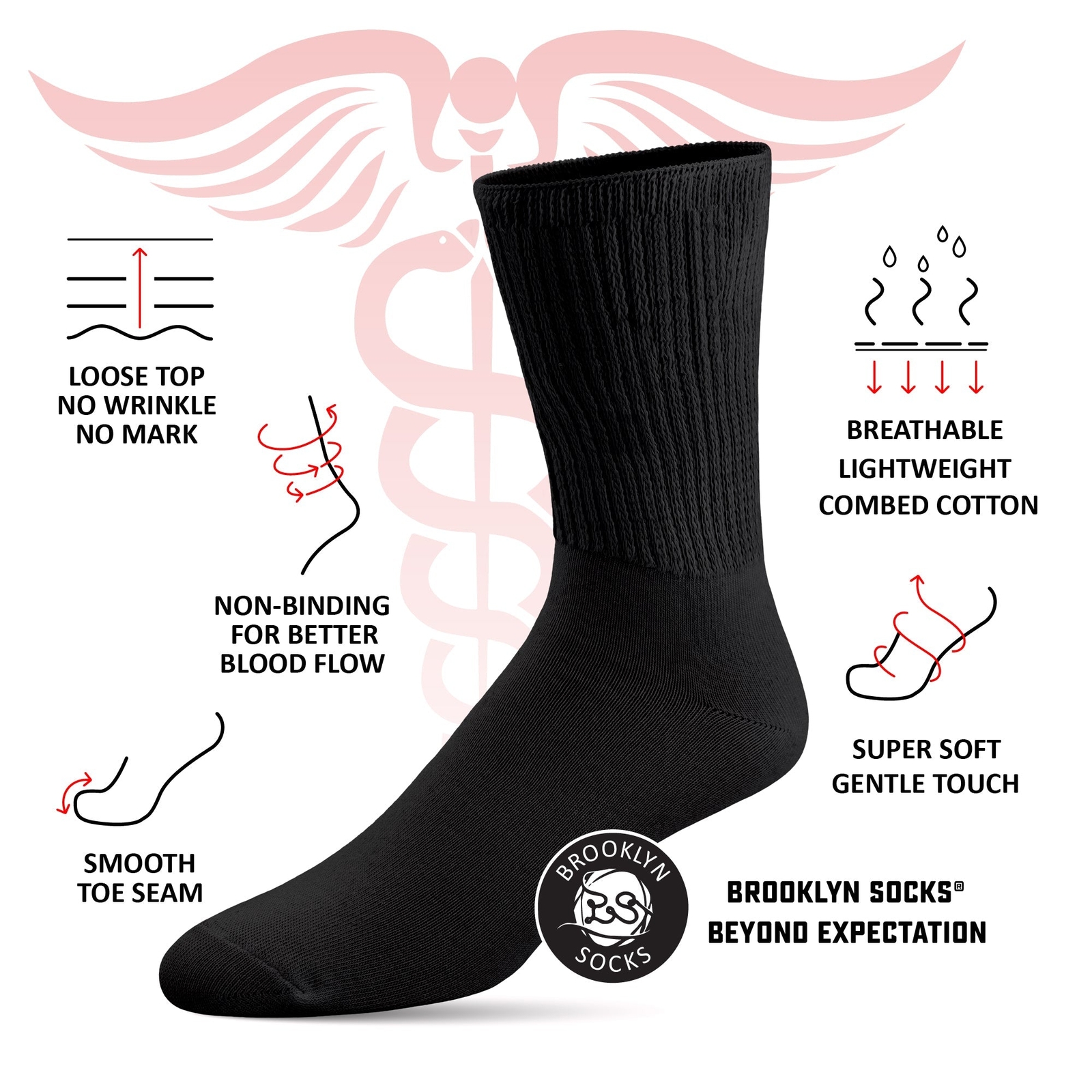 Thin Combed Cotton Diabetic Socks, Loose, Non-Binding Low-Crew Socks (Size 7-11)