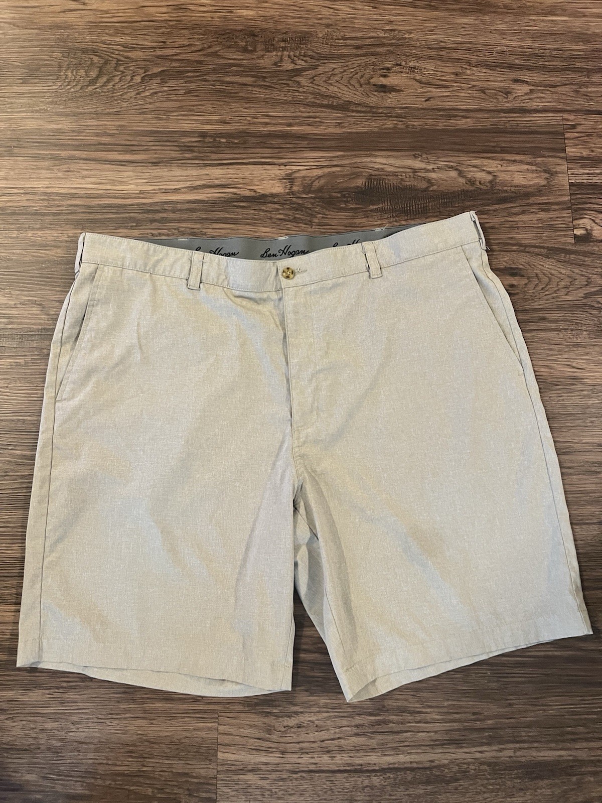 Ben Hogan Men’s Beige Polyester Elastane Chino Shorts Flat Front