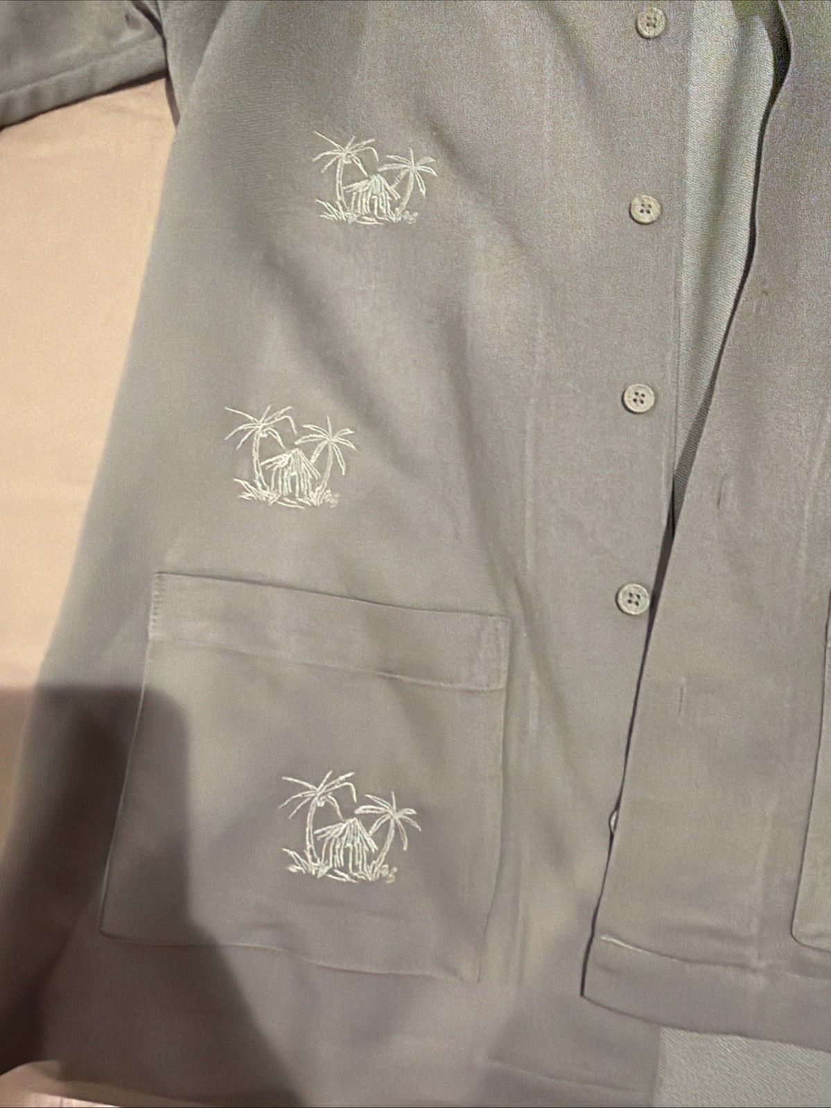 Cubavera Camp Shirt~Sage Green~Embroidery Palms~Men sz S~Linen Blend~Pockets~New