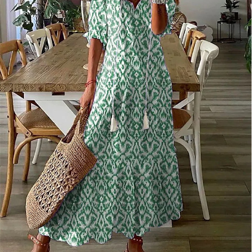 Women’s Printed Medium Sleeve Long Dress