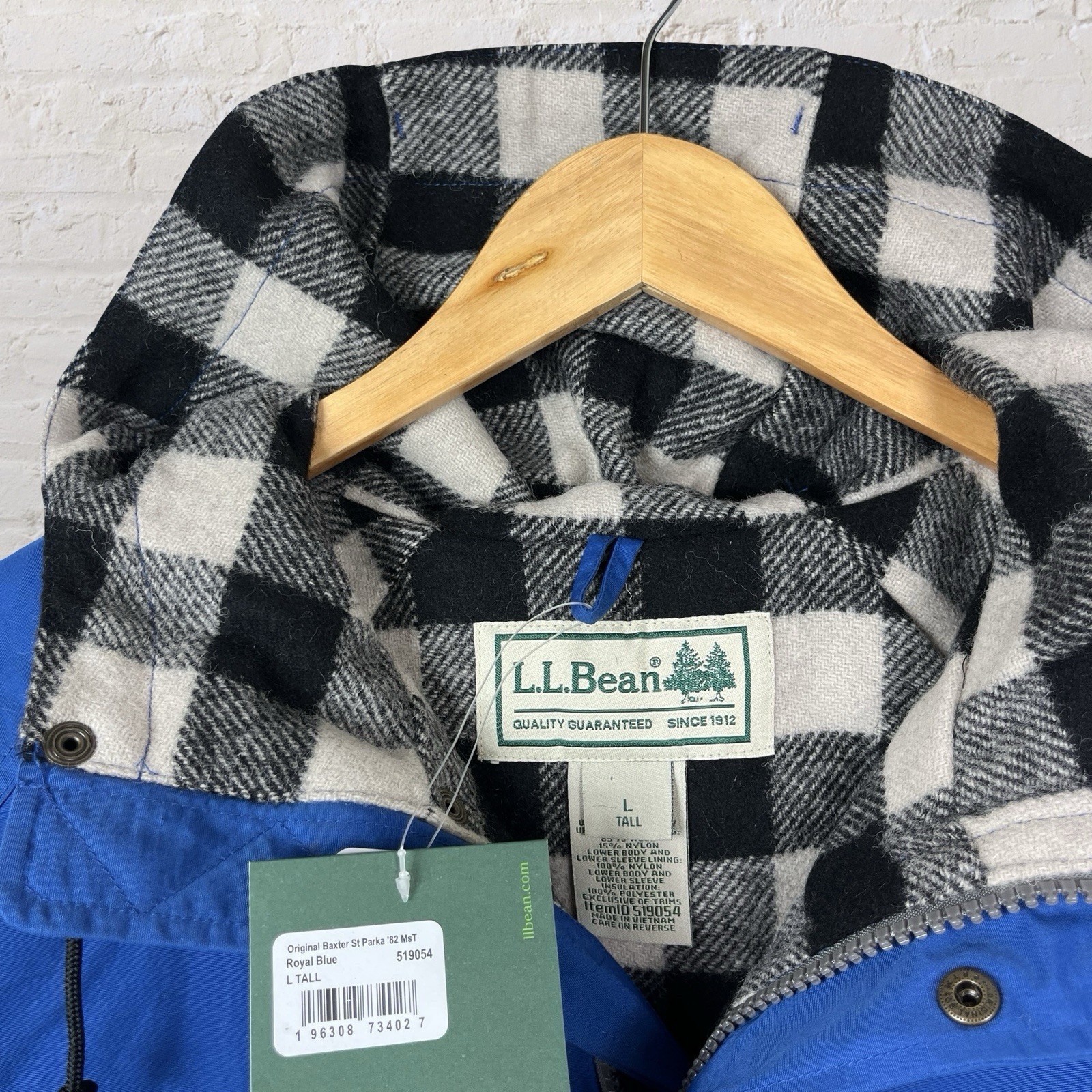 LL Bean Jacket Baxter State Parka 82 Wool Field Coat Hood Blue Mens Large Tall
