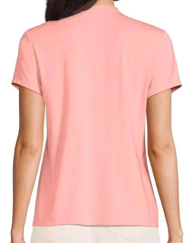 NWT Lands’ End Women’s M Short Sleeve Pintuck Blouse Pink Cotton Modal C0723