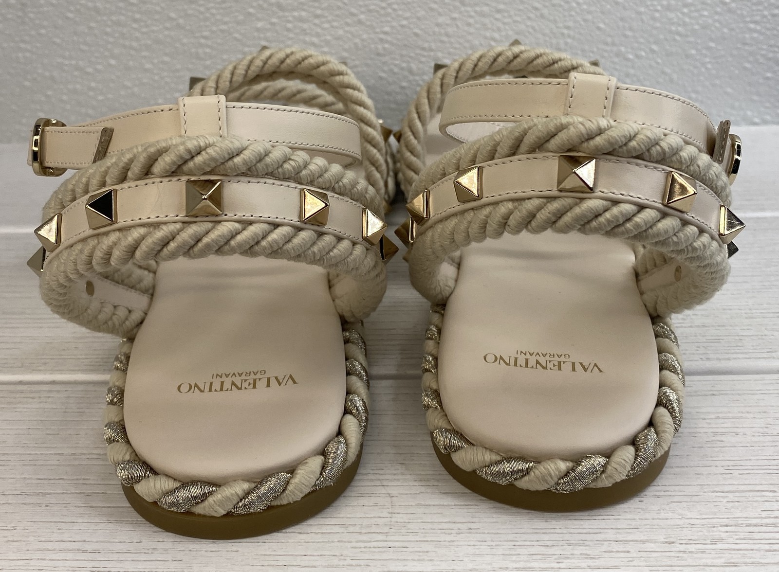 Valentino Garavani Rockstud Espadrille Sandals Womens US10 EU40 Torchon Leather