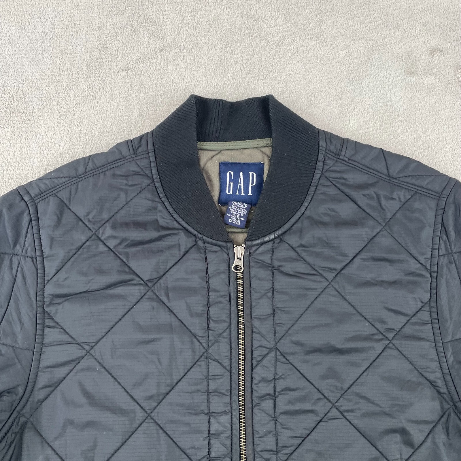 Vintage Gap Quilted Bomber Jacket Men Medium Black Full Zip Puffer Y2K