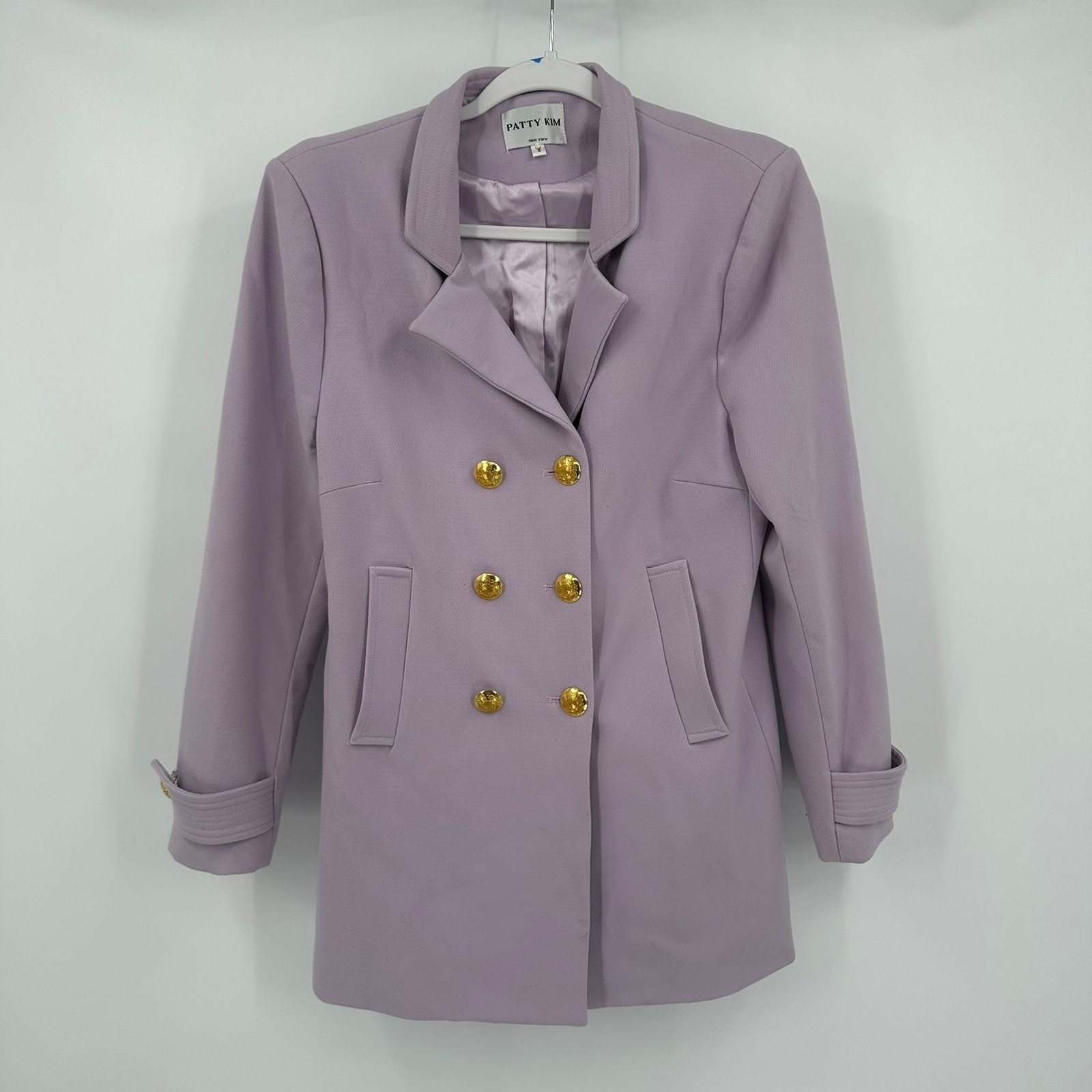 Patty Kim New York Womens Lavender Double Breasted Blazer Coat Gold Buttons S