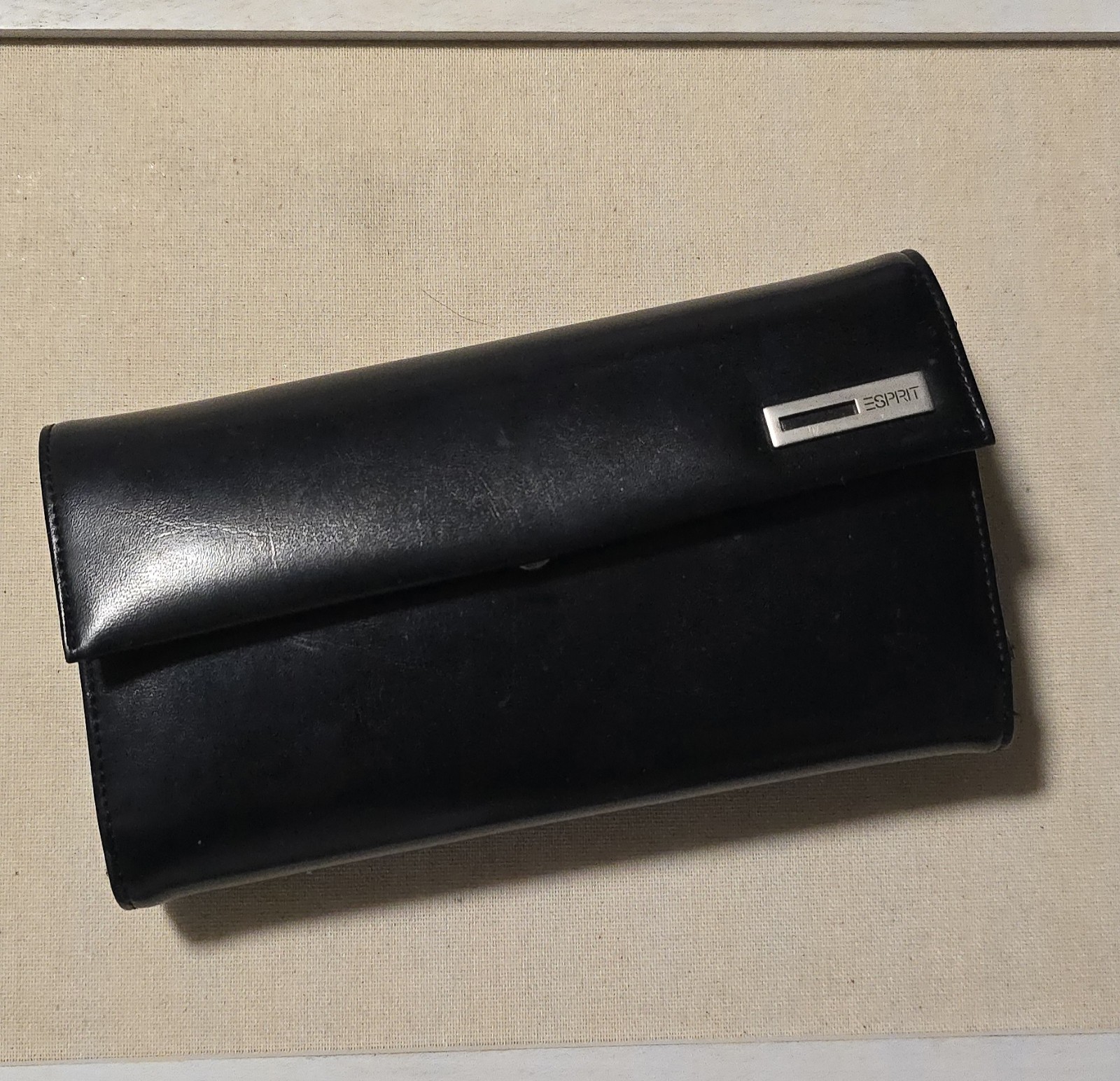 Esprit Black Faux Leather Card Slots Organizer 4”x8” Clutch Wallet