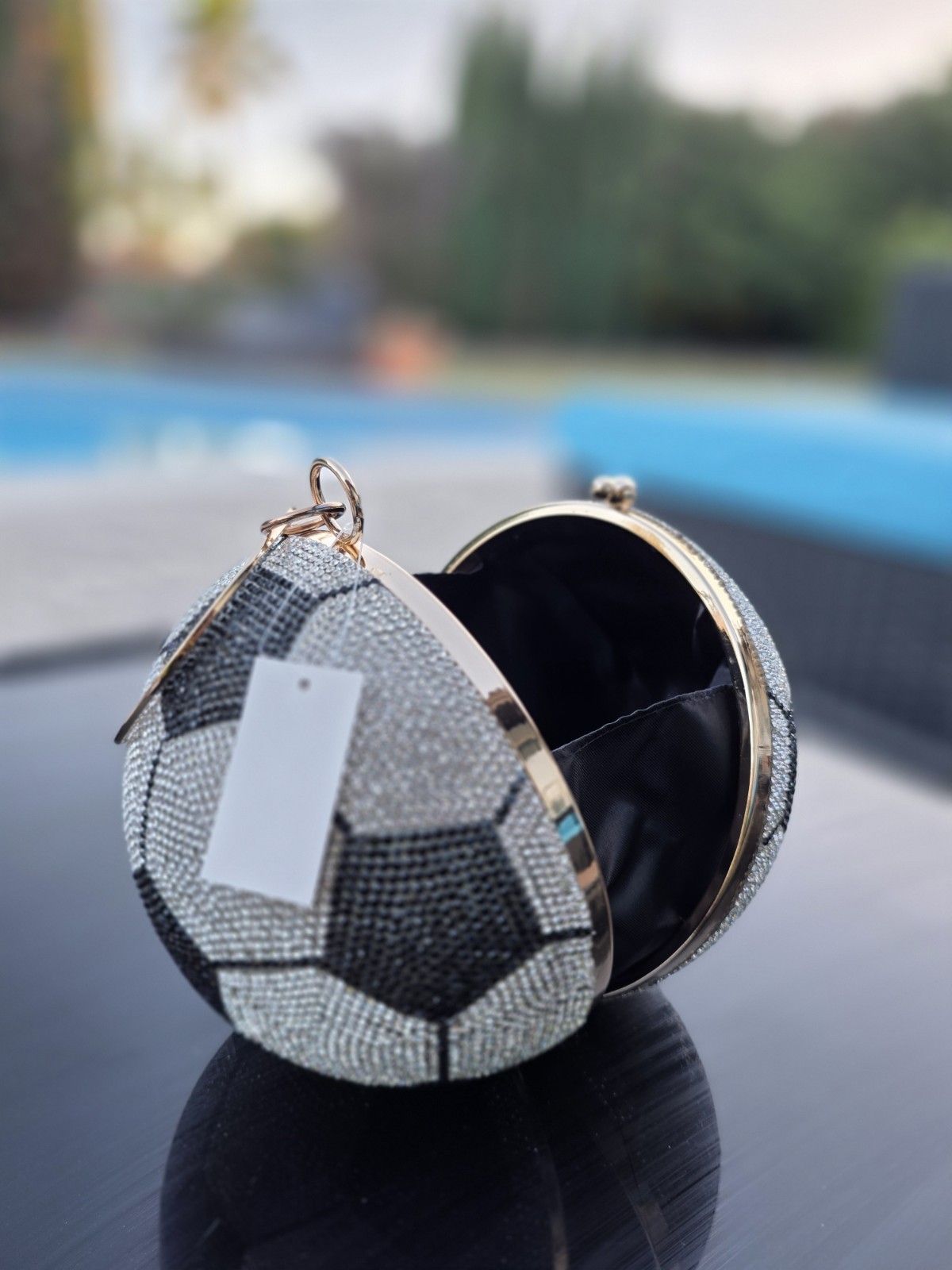 Rhinestone Soccer Ball Metal Key Chain, Black & Silver Novelty Sports