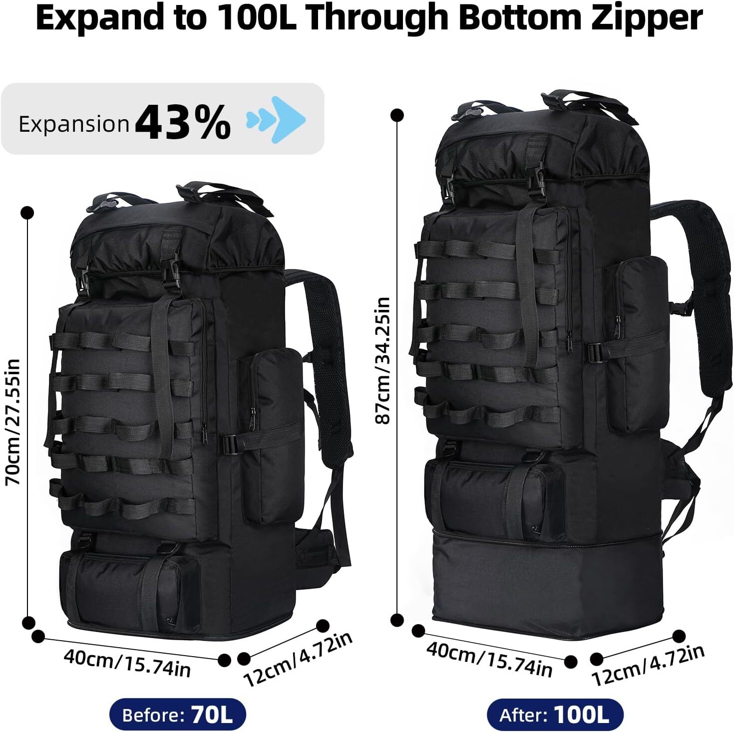 Mochila para Acampar de 70L Bolsa Campamento Senderismo Treckking Impermeable US