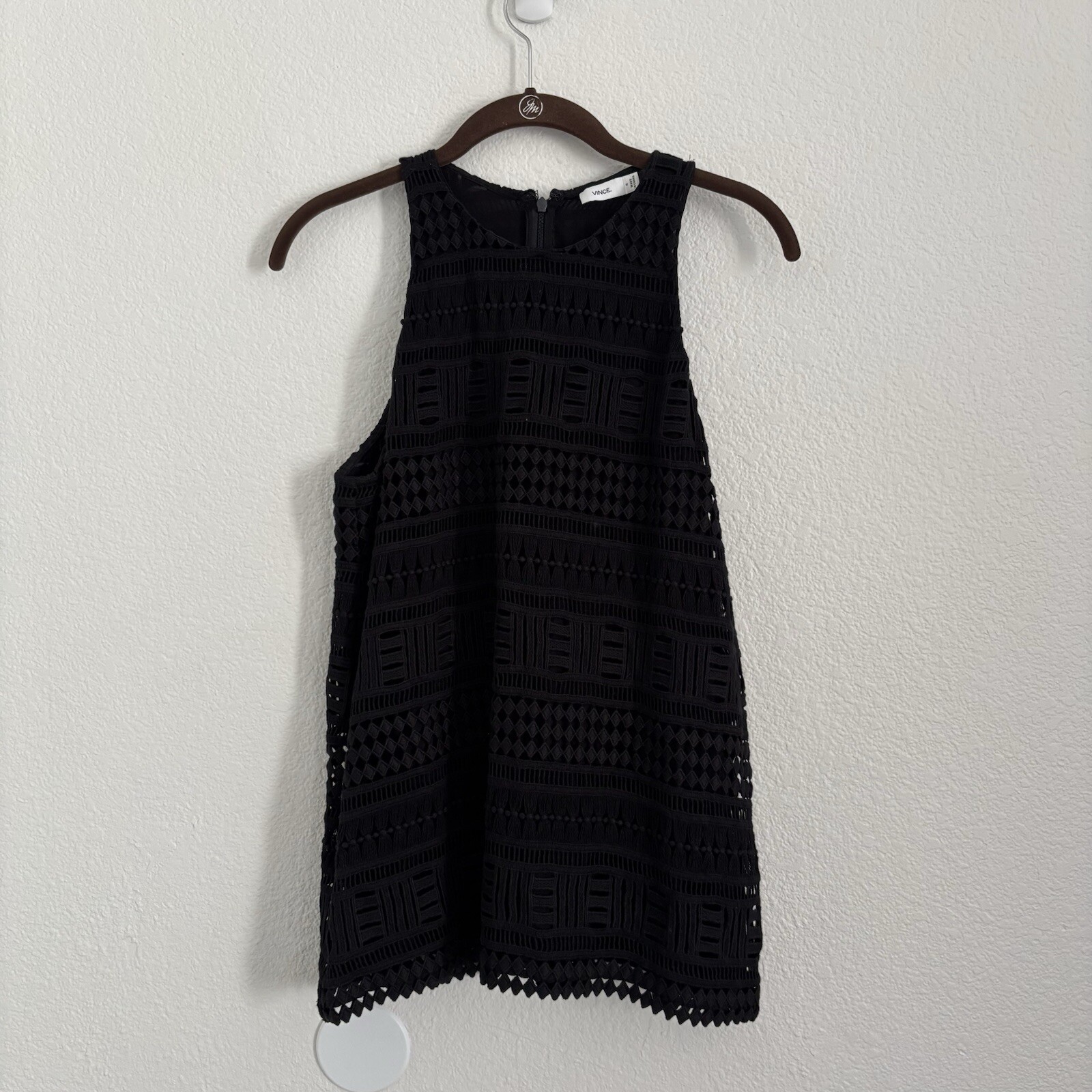 Vince Women’s Size 4 Black Sleeveless Crochet Top