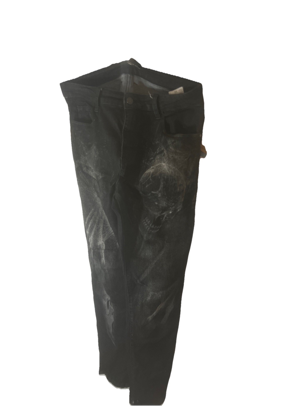 Mens Gothic Grunge Horror Skull Scream Black Jeans Distressed Straight 32×32
