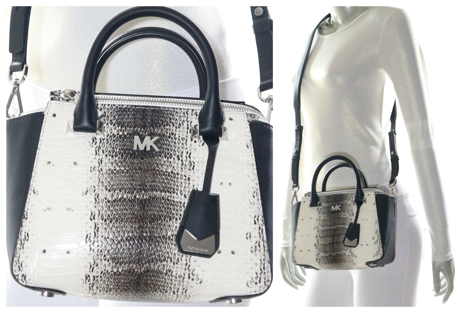 Michael Kors Nolita Mini Messenger Embossed Leather Natural/Black NWT$328.00