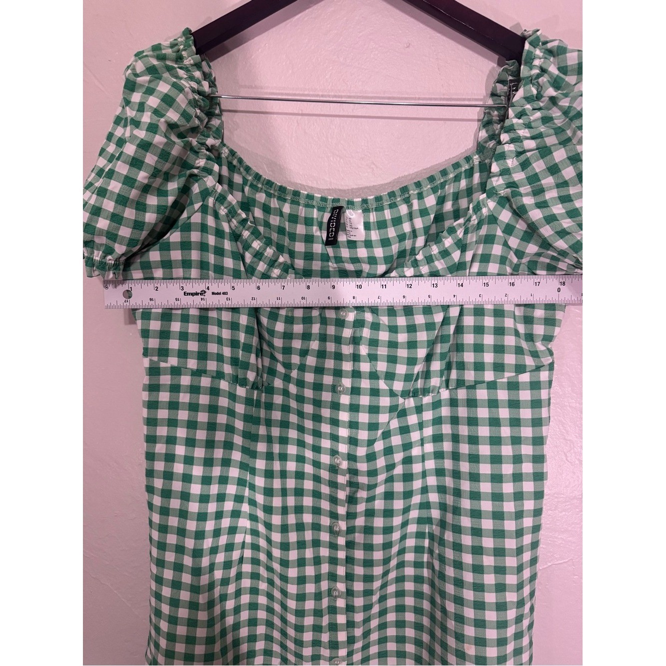 Green Gingham Milkmaid Mini Dress Puff Sleeve Cottagecore Picnic Coquette XL