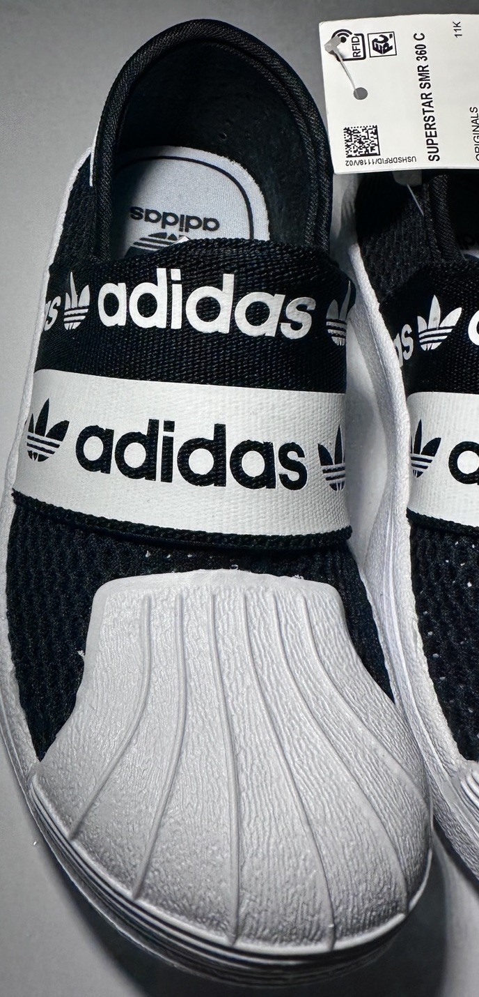 adidas Superstar SMR 360 C Boys Slip-On Shoes Black White Originals 11.5K NWT