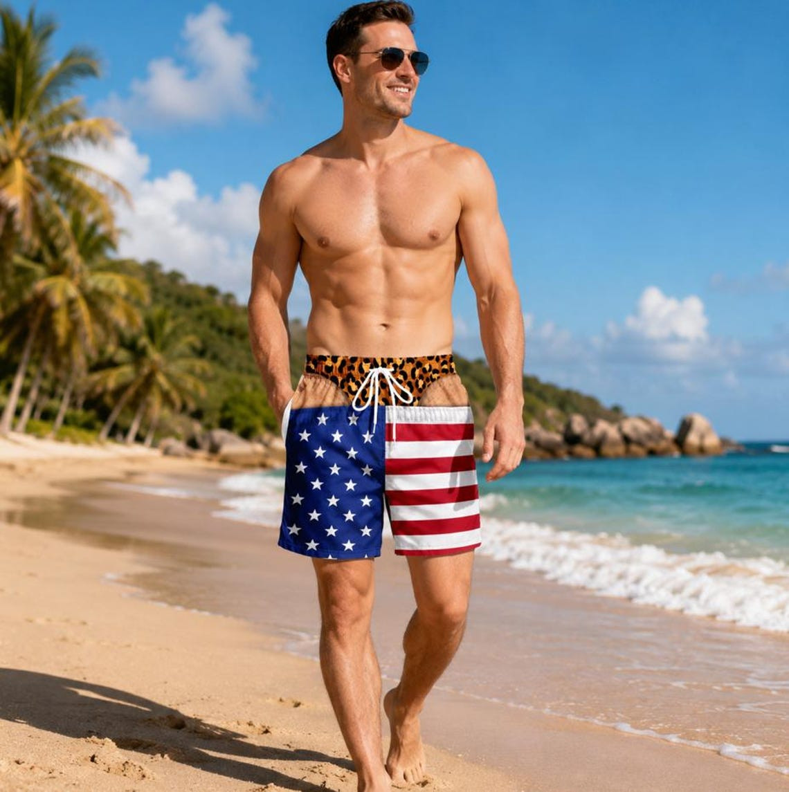 Personalized Men Swim Trunks, Custom Funny Patriotic Men Swim Trunks