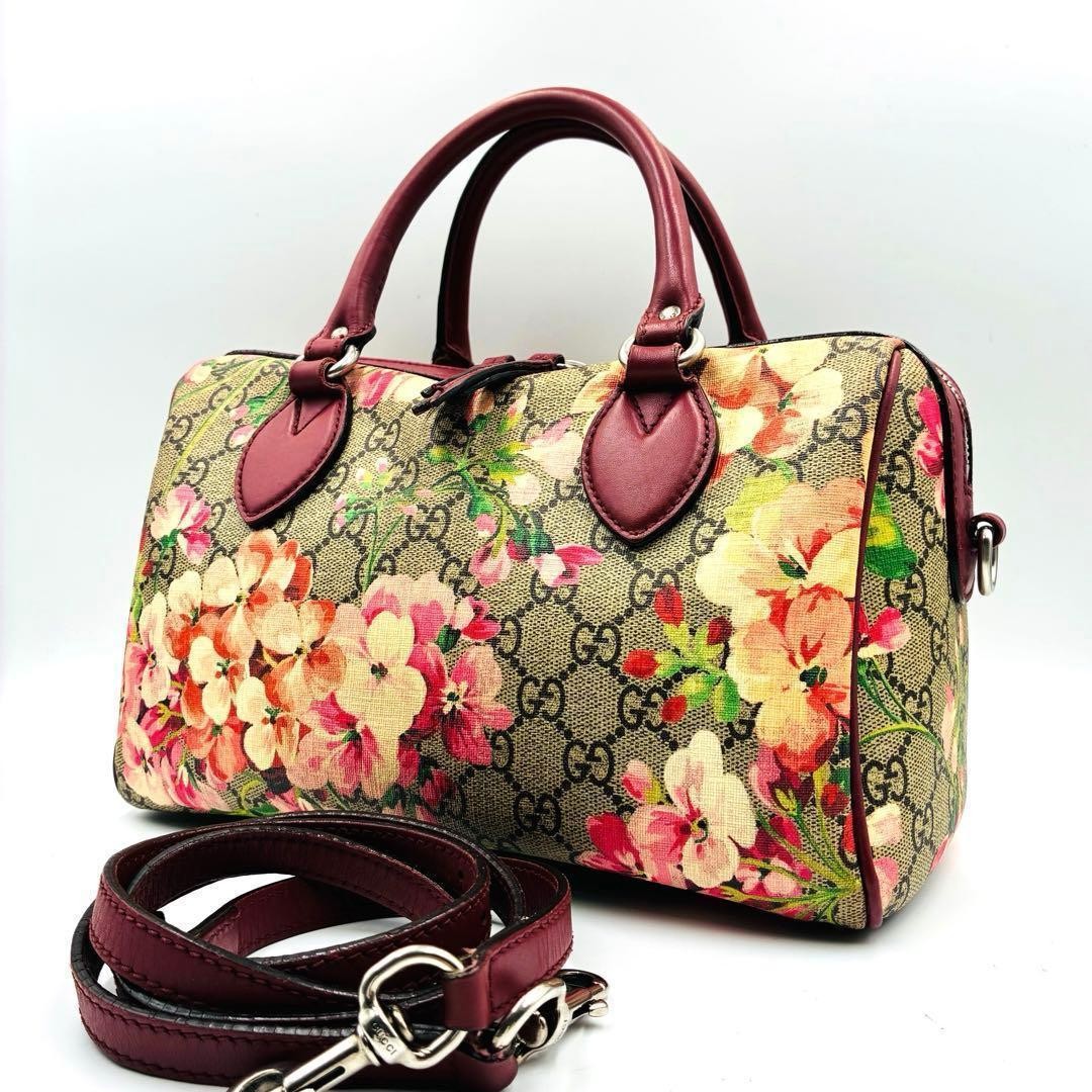 GUCCI Blooms 2way Mini Boston Bag Pink Floral PVC Leather Shoulder Bag