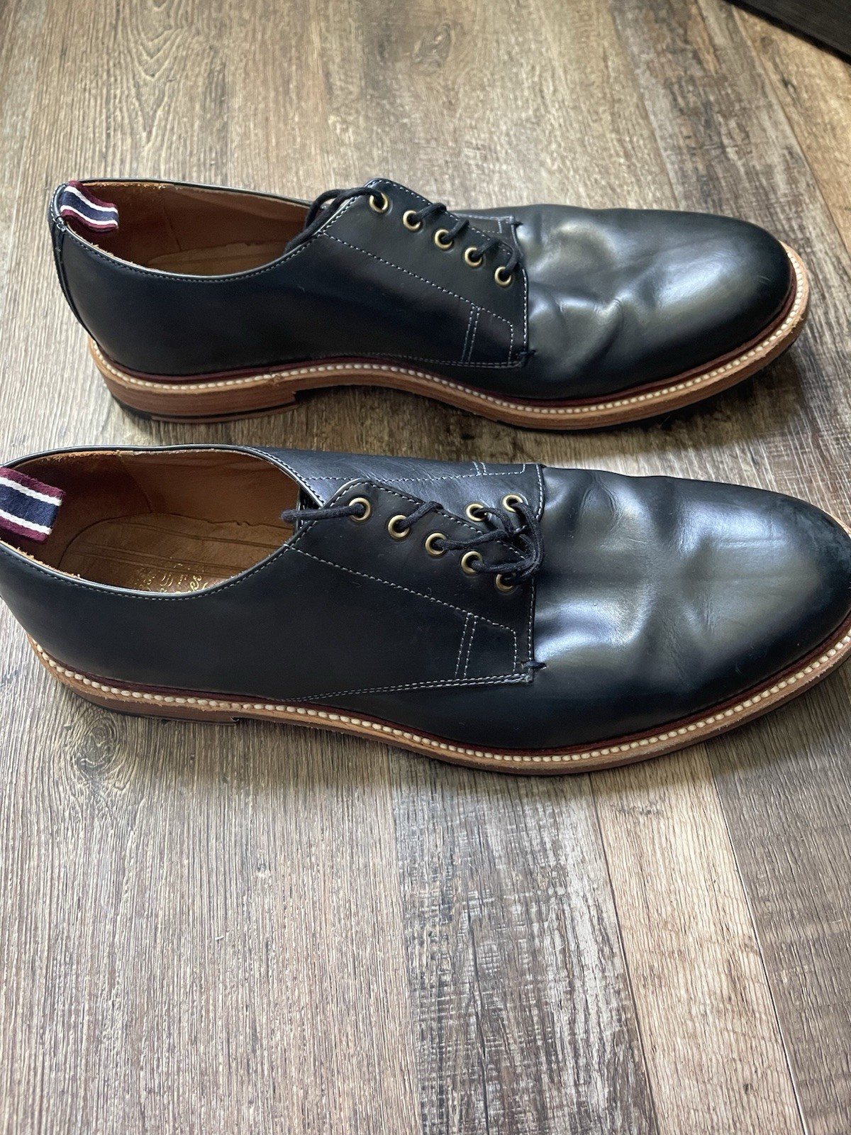 J Crew Men’s Oar Stripe Italian Leather Shortwing Wingtip Derby Shoes, Size 12