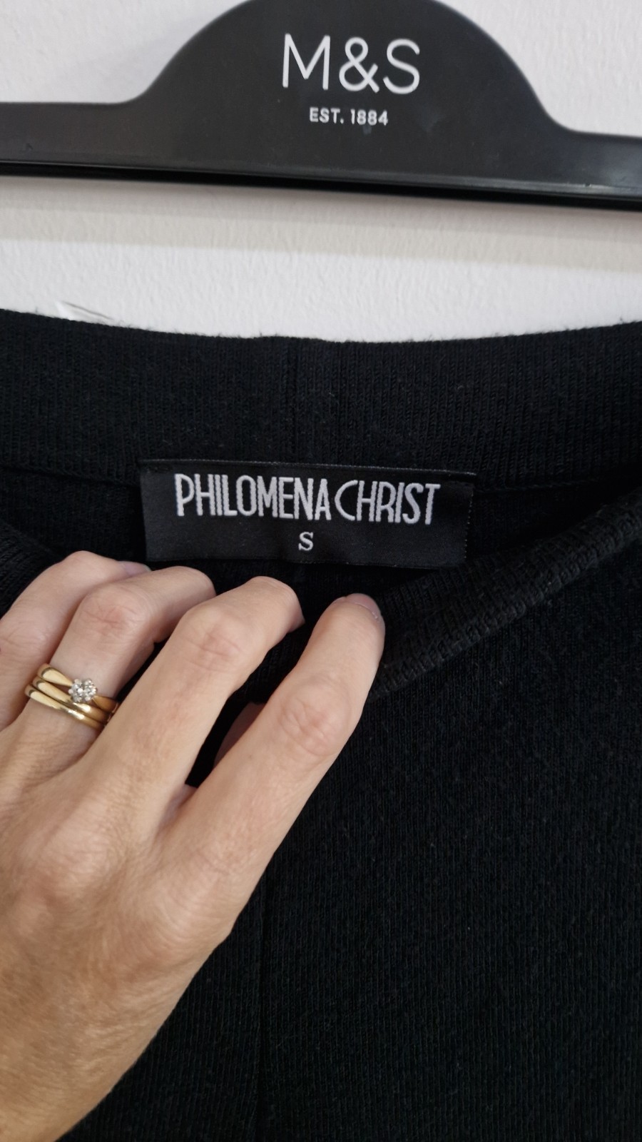 Philomena Christ Black Wide Leg Trousers Small Knitted Elasticated Stretch