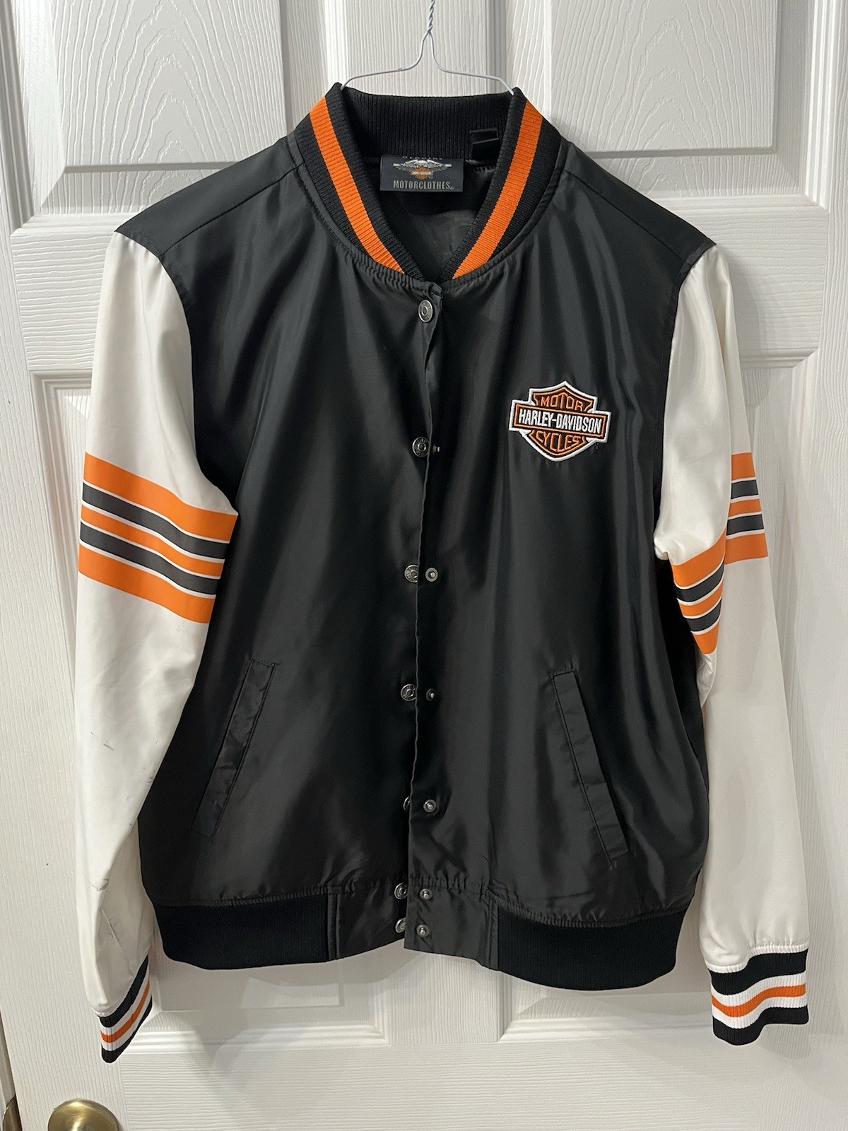 Harley-Davidson Women’s Sleeve Stripe Bomber Jacket Medium Black White
