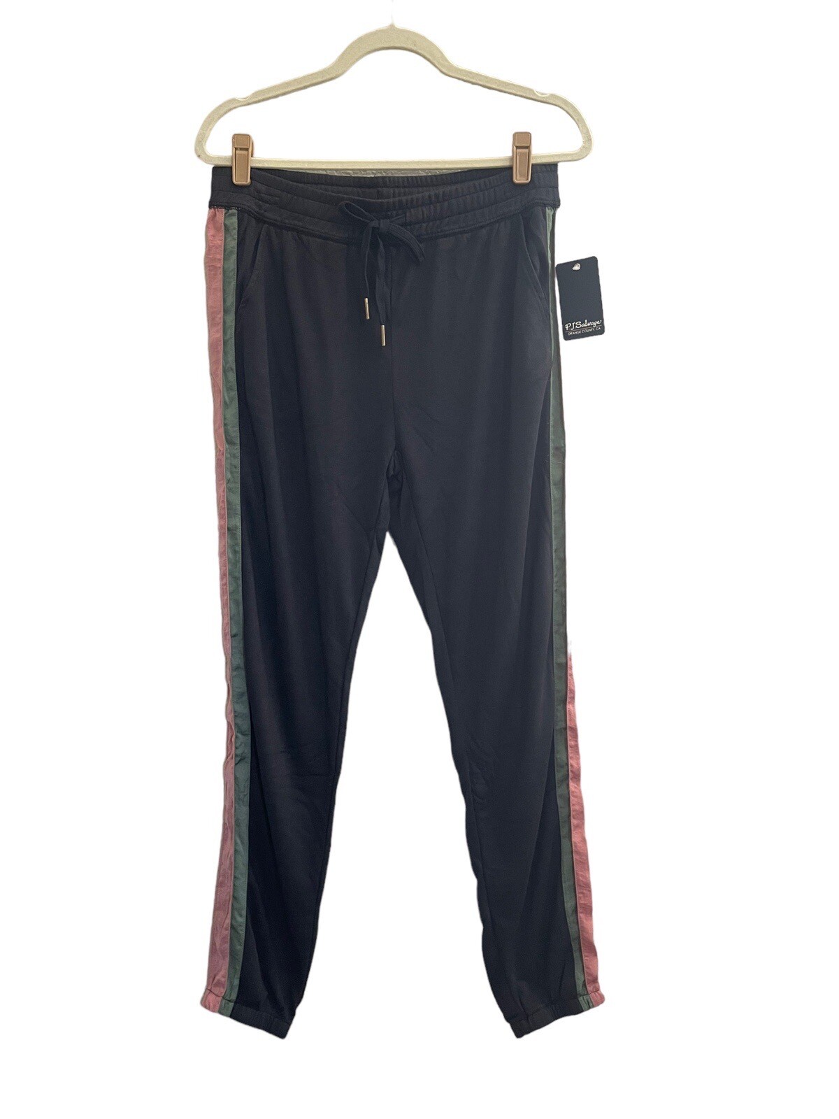 NWT PJ Salvage Medium Black Slate Olive Pink Stripe Lounge Jogger Pants #PQ32/54