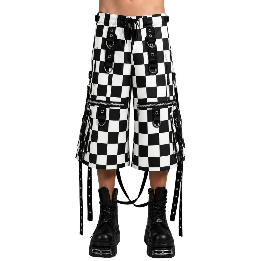 Men’s 100% Cotton Tripp Black White Gothic Pants Steampunk Straps Rock Trousers