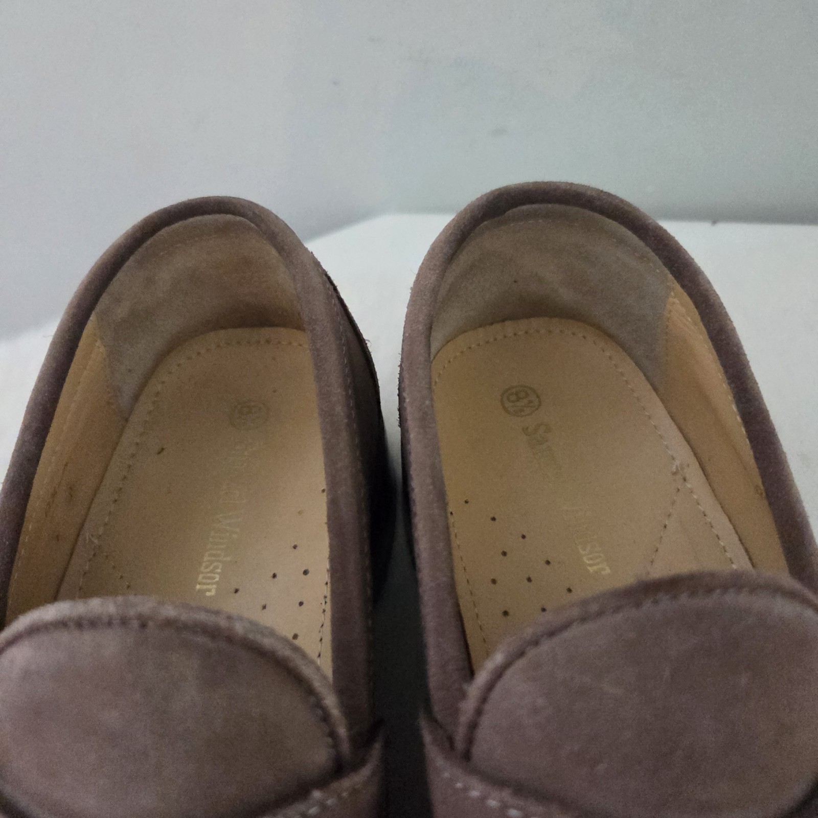 Samuel Windsor Suede Penny Loafers Light Brown Handmade Goodyear Welt Men US 9.5