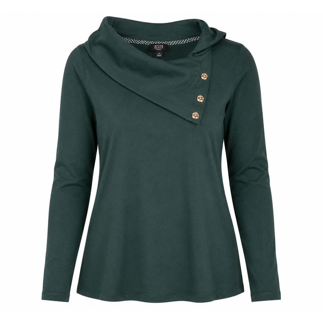 Green Cowl Draped Neck Top Button Accent Preppy Chic Academia Long Sleeve Small