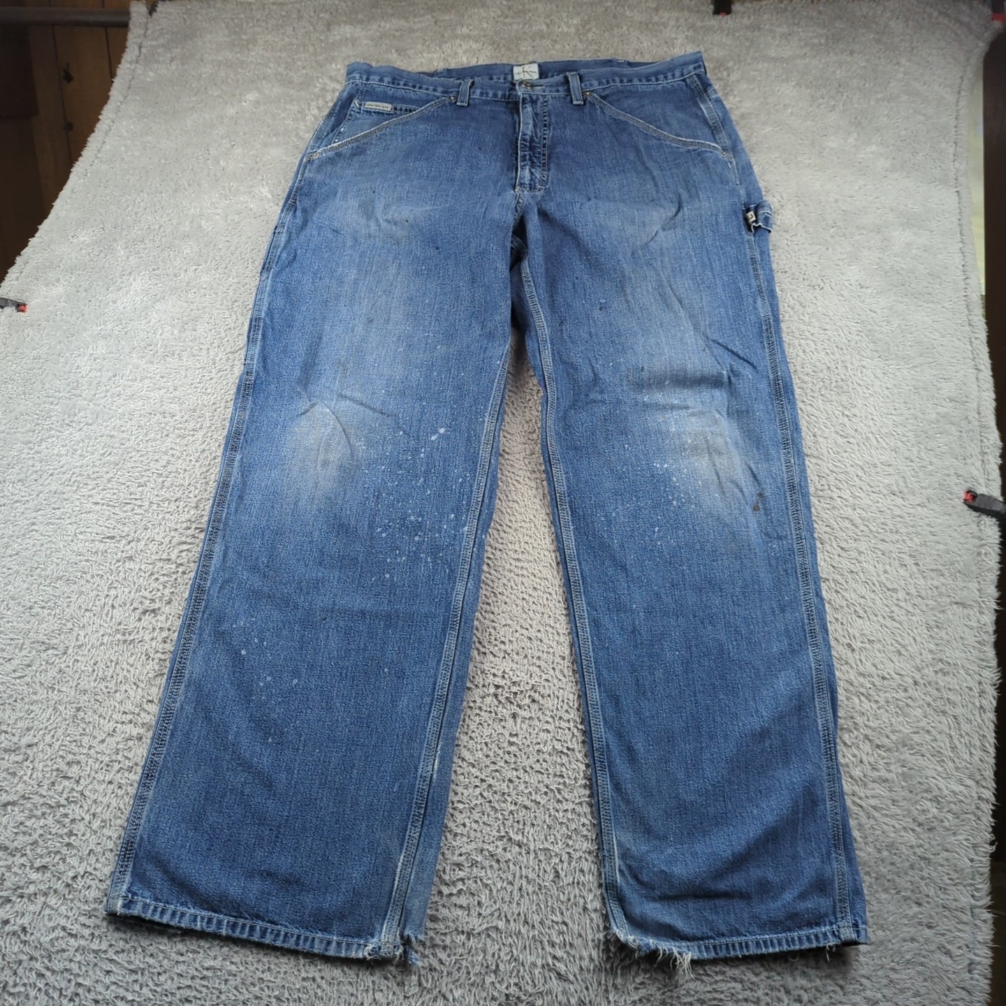 VTG 90s Calvin Klein Jeans Men 36×32 Blue Carpenter Baggy Wide Skate Hammer Loop