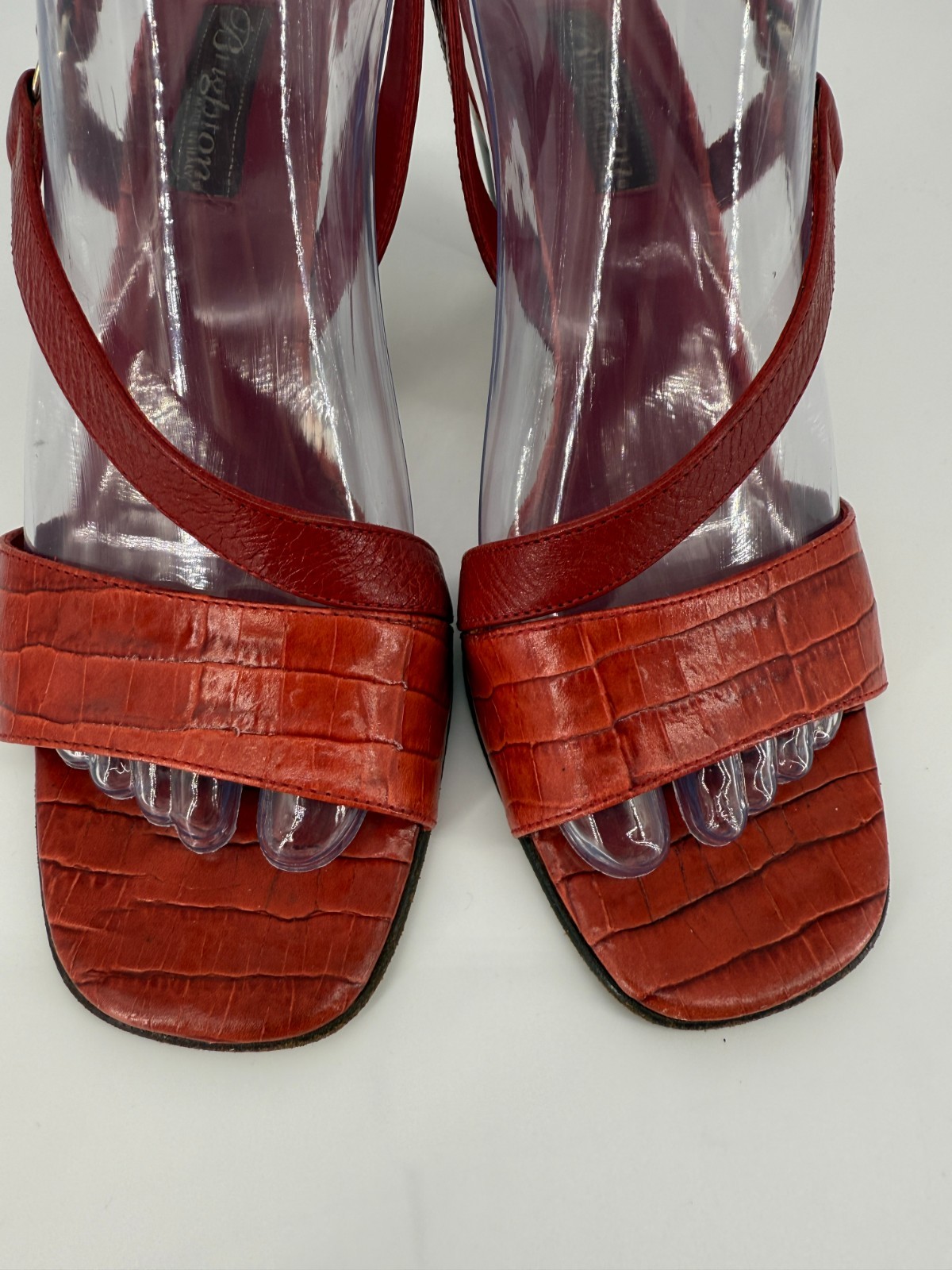 Brighton Rhodes Red Leather Heels Womens 9M Made In Italy Croc Emboss Slingback