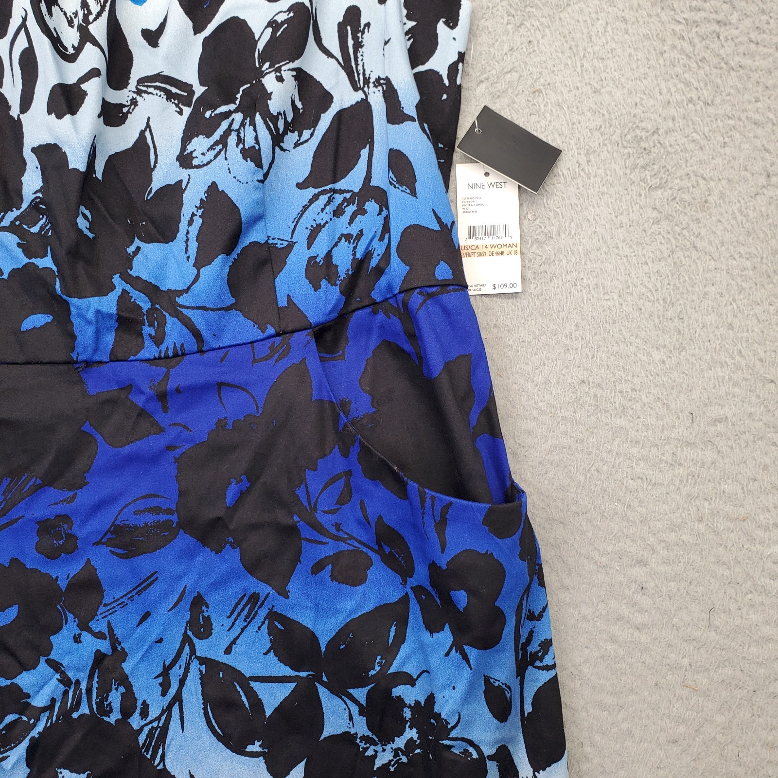 Nine West Sheath Dress Womens 14W Multi Floral Printed Scuba Sleeveless Back Zip