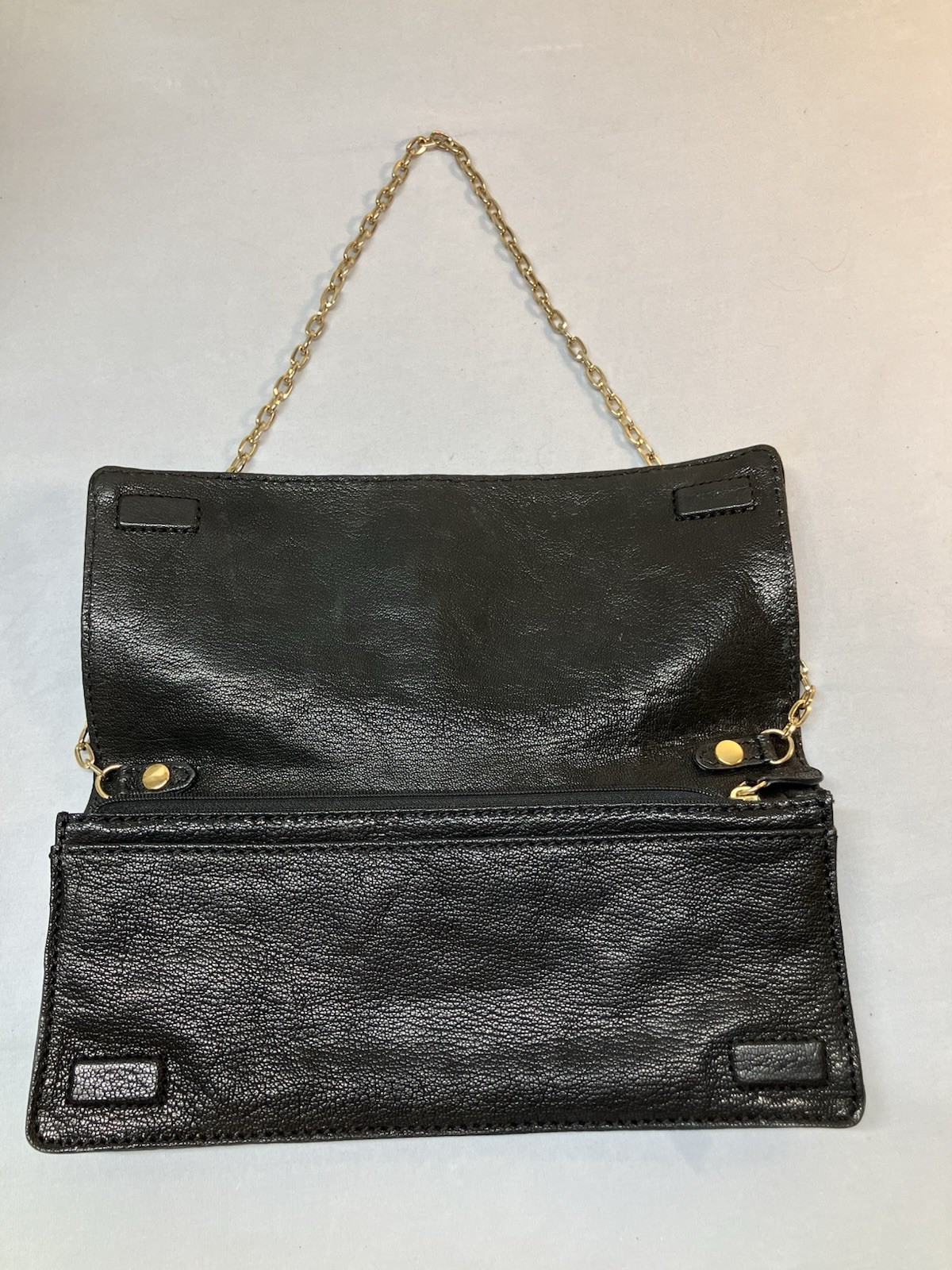 Y2K Antonio Melani Black Patent Leather Clutch bag Crocodile Embossed Gold Chain