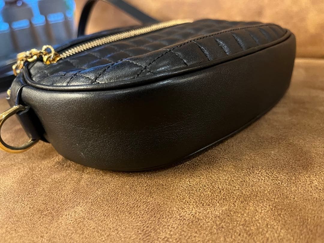 CELINE C Charm Quilted Leather Shoulder Bag Black Authentic Small Crossbody