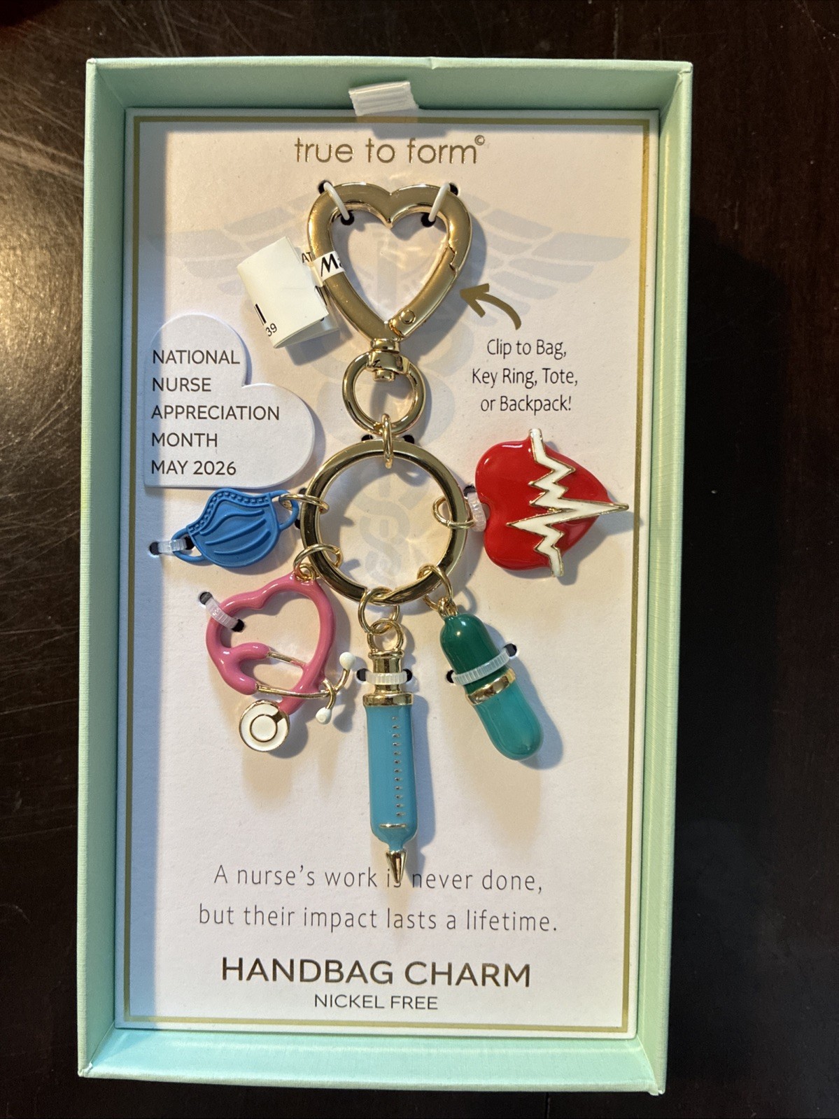 NWT True to Form Nurse-Themed Handbag Charm Keychain