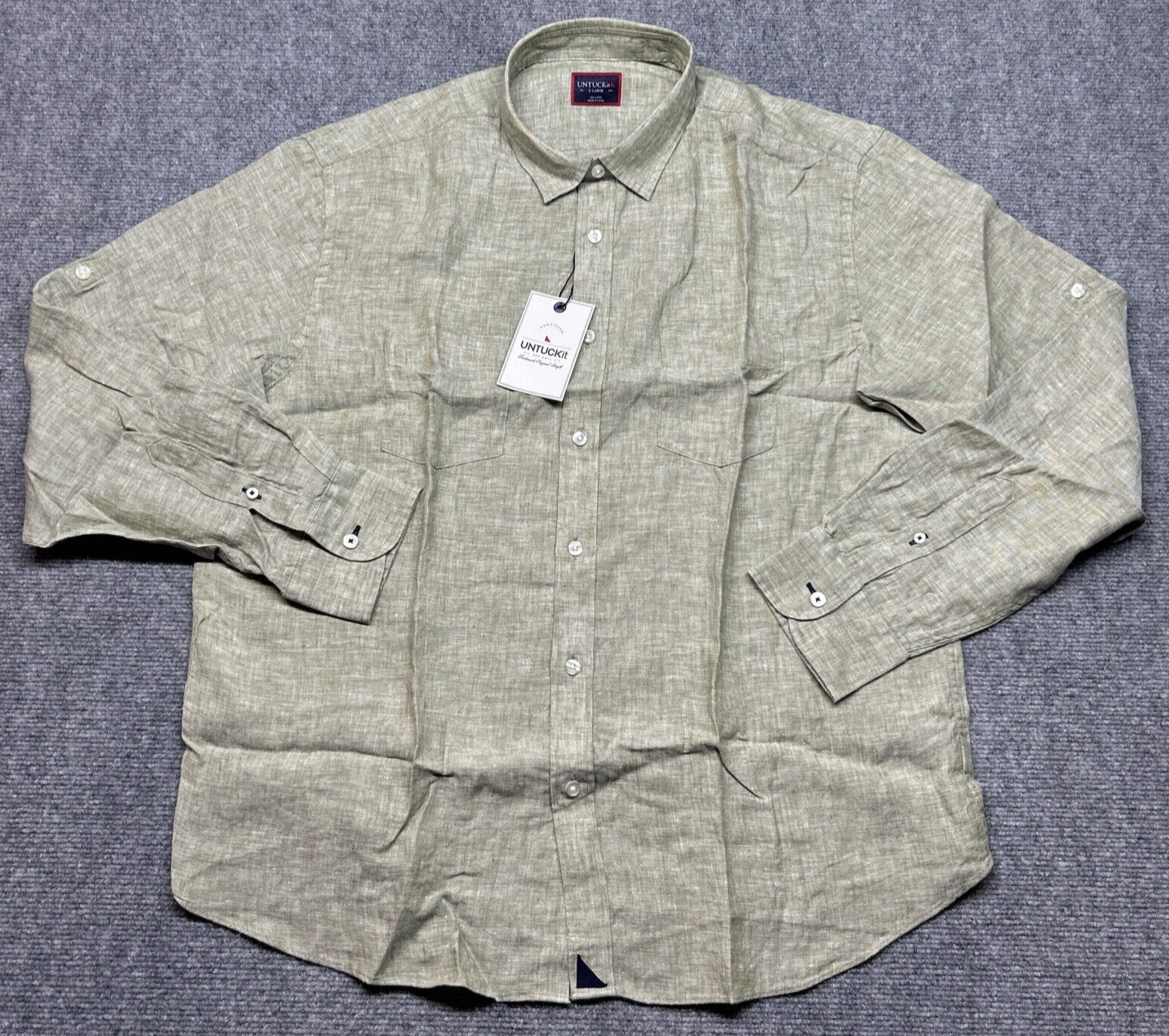 UNTUCKit Ban De Vendange Shirt Mens XL Green 100% Linen Long Sleeve Button Up