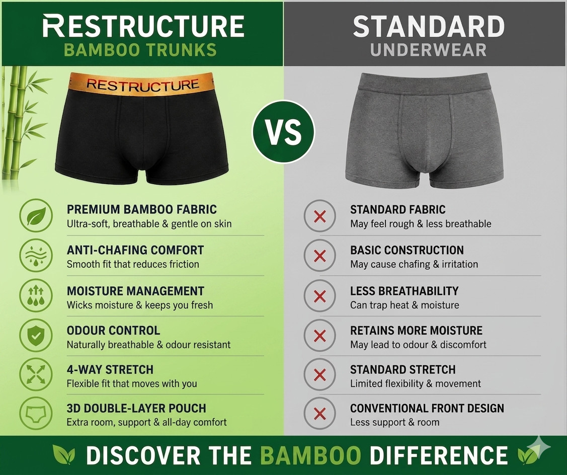 Organic Bamboo Mens Boxer Trunks 3 Pack Breathable Soft Underwear – Medium