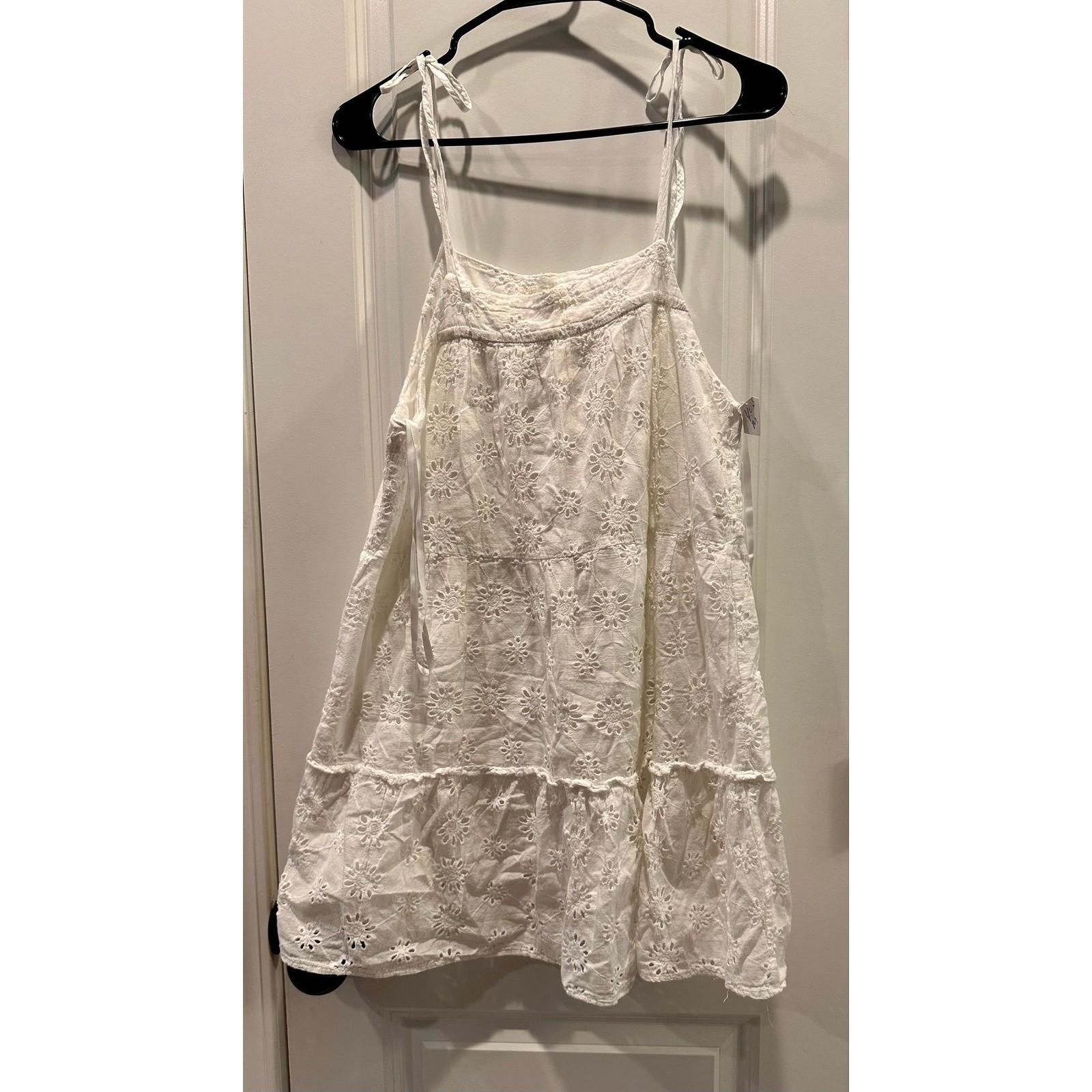Altar’d State White Linen Floral Cut Out Tie Straps Dress Sz Medium