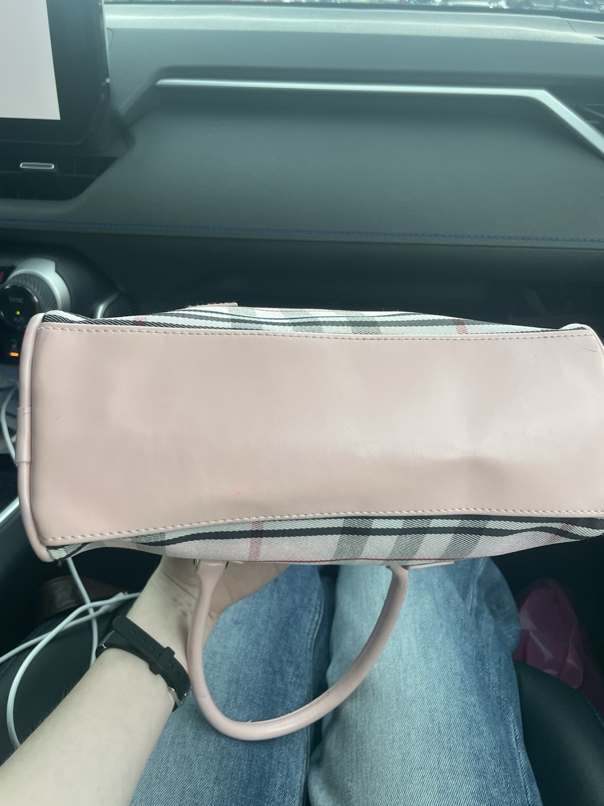 Burberry Plaid Check Top Handle Zip Handbag Purse Pink Beige Black Red