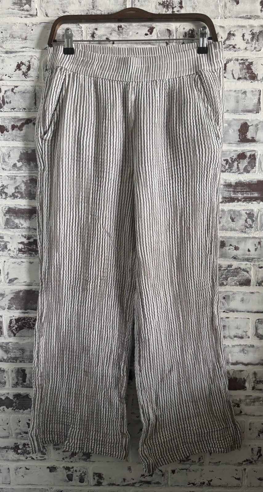 Lou & Grey Med Striped Triple Cloth Shirt & Wide Leg Pant 100% Cotton Lounge Set